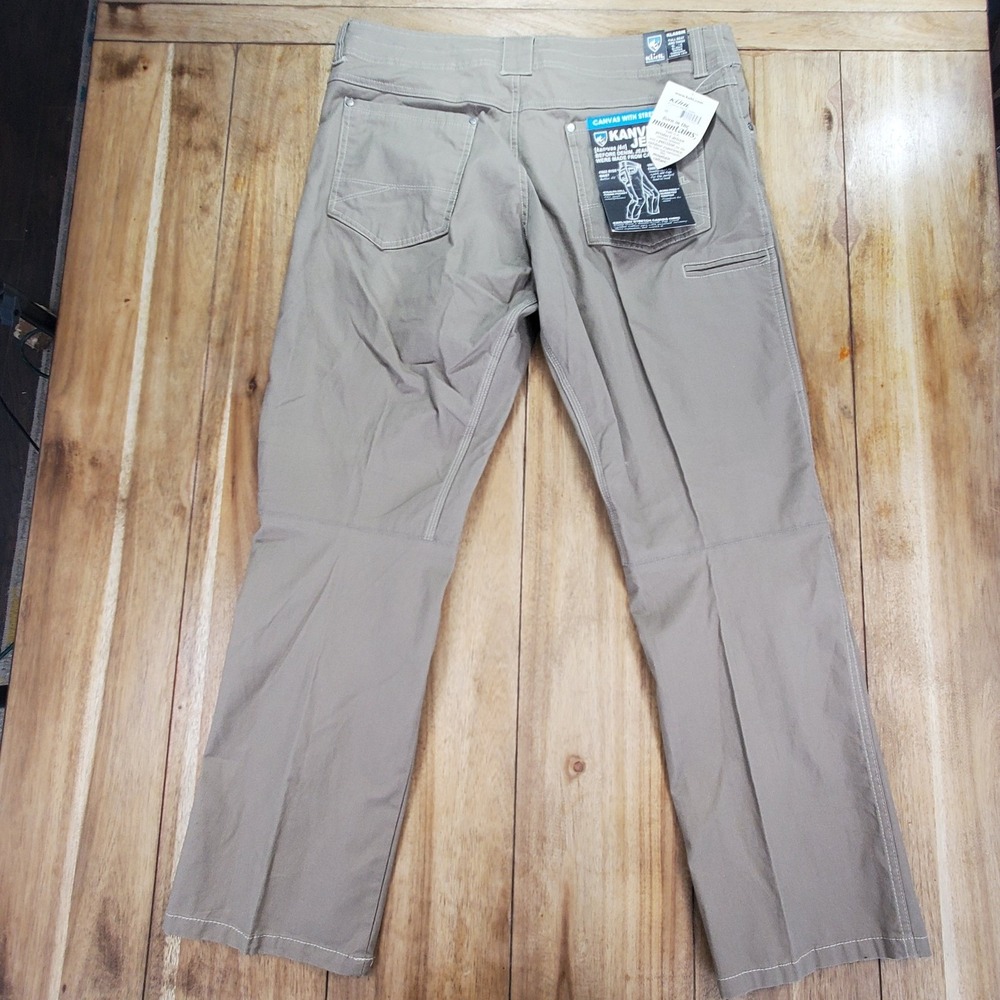 New KUHL Kanvus Jean Men 36x30 Khaki Tan Stretch Canvas Rugged Full Fit Pants - Picture 4 of 8